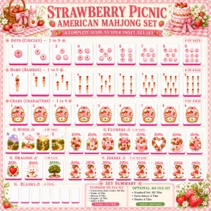Strawberry Picnic American Mahjong Set, 152/160 Tiles Acrylic Mahjong Game Set, Pink Floral Cottagecore Mahjong Gift, Summer Game Night Set image 5