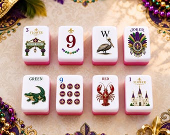 New Orleans Mardi Gras American Mahjong Set with Mat, 152/160 Acrylic Tiles, Louisiana Game Night Gift, Louisiana Gift for Mahjong Players