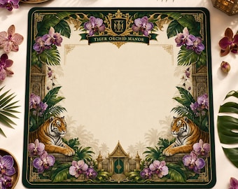 Tiger Orchid Manor Mahjong Mat, Luxury Tropical American Mahjong Table Mat, Exotic Animal Garden Game Night Decor Gift