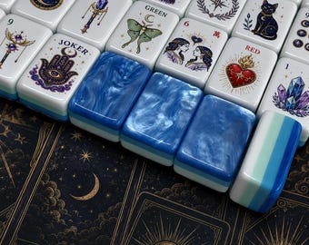 Luxury Jade Back American Mahjong Set, Mystic Tarot Celestial Mahjong Tiles, Crystal Gemstone Inspired Acrylic Game Set, Unique Gift
