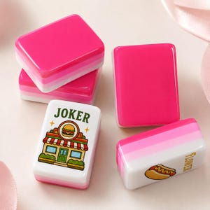 Pink Diner American Mahjong Set, Retro Burger Fries Mahjong Tiles, Cute Acrylic Mahjong Game, 152 or 160 Tiles, Mahjong Gift image 2