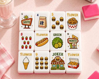 Pink Diner American Mahjong Set, Retro Burger Fries Mahjong Tiles, Cute Acrylic Mahjong Game, 152 or 160 Tiles, Mahjong Gift
