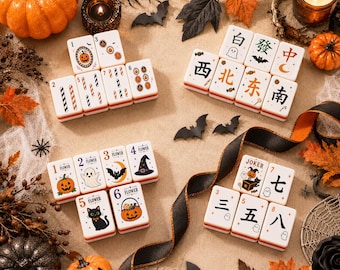Halloween Mahjong Set, Spooky Pumpkin American Mahjong Tiles, Ghost & Candy Design Game Set, Unique Halloween Gift with Optional Mahjong Mat