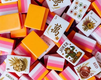 Thanksgiving Harvest American Mahjong Set, Thanksgiving American Mahjong Set, 152/160 Tiles with Mat, Fall Harvest Orange Back Acrylic Tiles