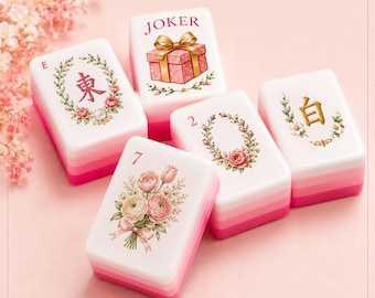 Lush Garden Party American Mahjong Set 160 Tiles,Rose Garden Acrylic UV Printed Mahjong Game, Floral Gift with Jokers, Blanks & Matching Mat