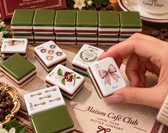 American Mahjong Set, Cafe Mahjong Tiles, Coffee Lover Gift, Mahjong Gift for Women, Custom Back Color, Acrylic Mahjong Game Set Gift