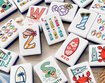 Beach Club American Mahjong Set, Coastal Summer Acrylic Tiles, 152 or 160 Piece Game, Optional 33 Inch Mat, Gift for Mahjong Players