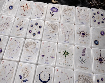 Celestial Astrology American Mahjong Set, Pearl White Zodiac Astrological, Mysterious Oracle Mahjong Set, Custom or bulk orders accepted.