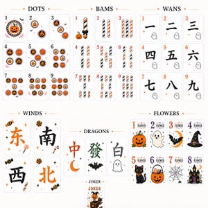 Halloween American Mahjong Set 160 Tiles,Spooky Acrylic UV Printed Mahjong Game,Pumpkin Ghost Mahjong Gift with Jokers Blanks & Matching Mat image 3
