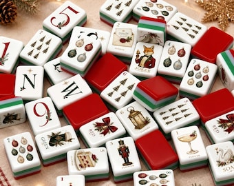 Christmas American Mahjong Set, Holiday Mahjong Tiles, Red Green Acrylic Mahjong, Christmas Club Gift, Festive Mahjong Game