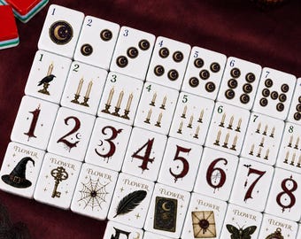 Gothic Halloween American Mahjong Set, Witchy Tarot Style Acrylic Mahjong Tiles, Dark Victorian Game Night Gift, Luxury Mahjong Set with Mat