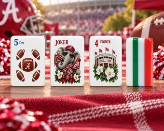 Alabama Inspired Football Mahjong Set, Crimson Game Day American Mahjong Tiles, Elephant Houndstooth Design, Matching Mat Tailgate Gift
