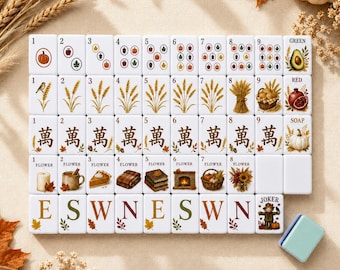 Thanksgiving American Mahjong Set, Fall Harvest Acrylic Mahjong Tiles, 152/160 Tile Game with Mat, Friendsgiving Mahjong Set