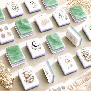 Mystic Botanical Moon American Mahjong Set, Sage Green Floral Mahjong Tiles, Celestial Garden Acrylic Mahjong, Lucky Game Night Gift