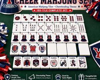 Personalized Cheer Mahjong Set with Mat, Custom School Name American Mahjong Tiles, Cheerleading Theme Acrylic Game, Cheer Mom Gift