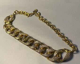 Valentino Gold V Logo Curb Link Chain Necklace
