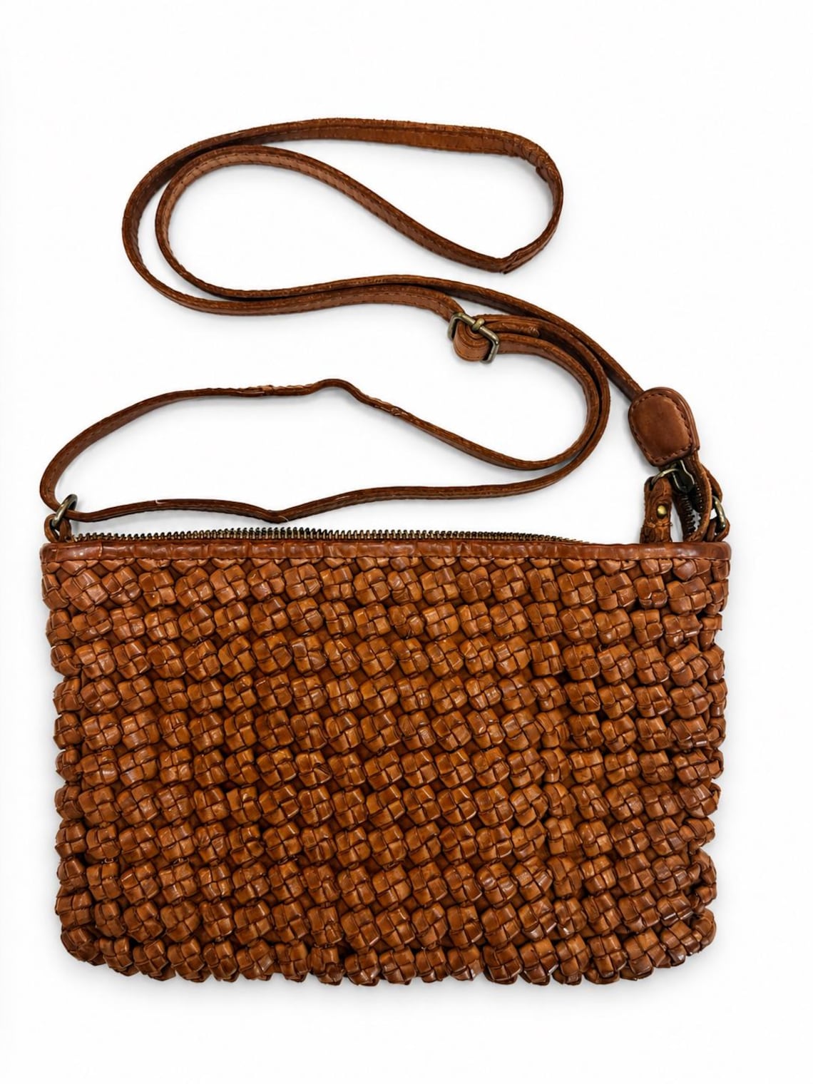 Vintage Woven Leather Crossbody Bag , Boho Chic Small Purse, foto 1 di 5