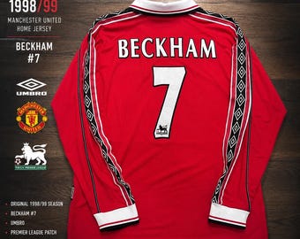 Camisa do David Beckham do Manchester United, temporada 1998/1999, da Umbro, manga longa, tamanho XL.