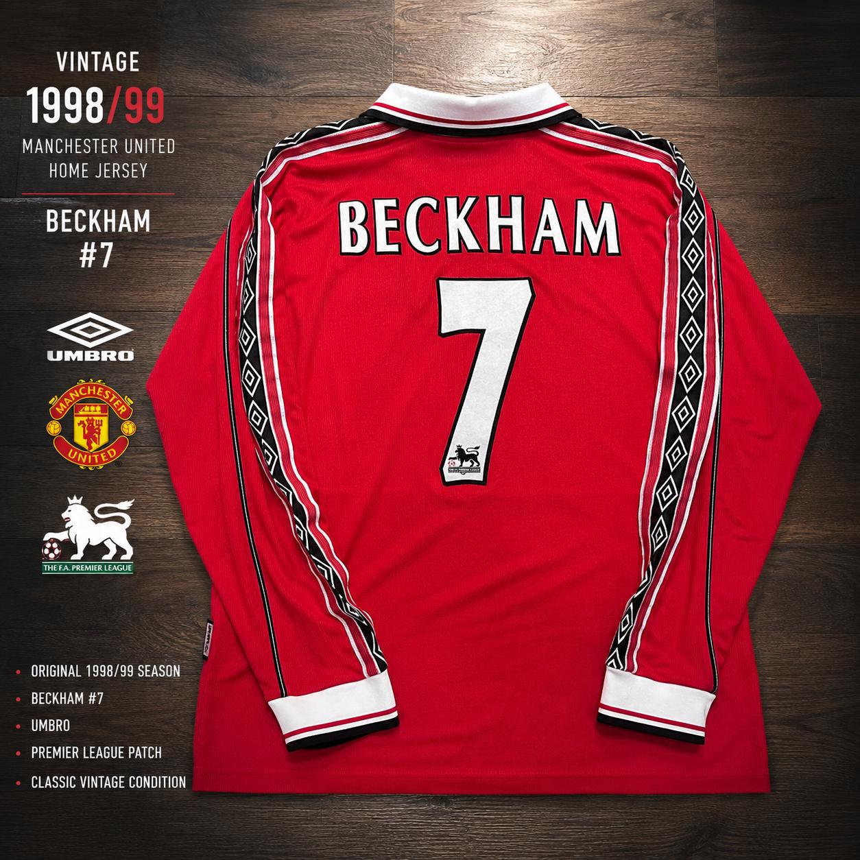 David Beckham Manchester United Jersey 1998 1999 Umbro Long Sleeve