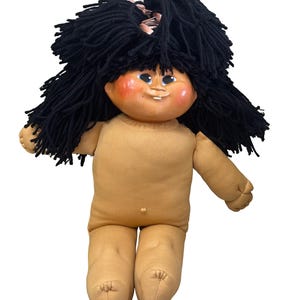 Vintage 1984 Cabbage Patch Kids Doll, Rare Signed Collectible Doll with Black Yarn Hair