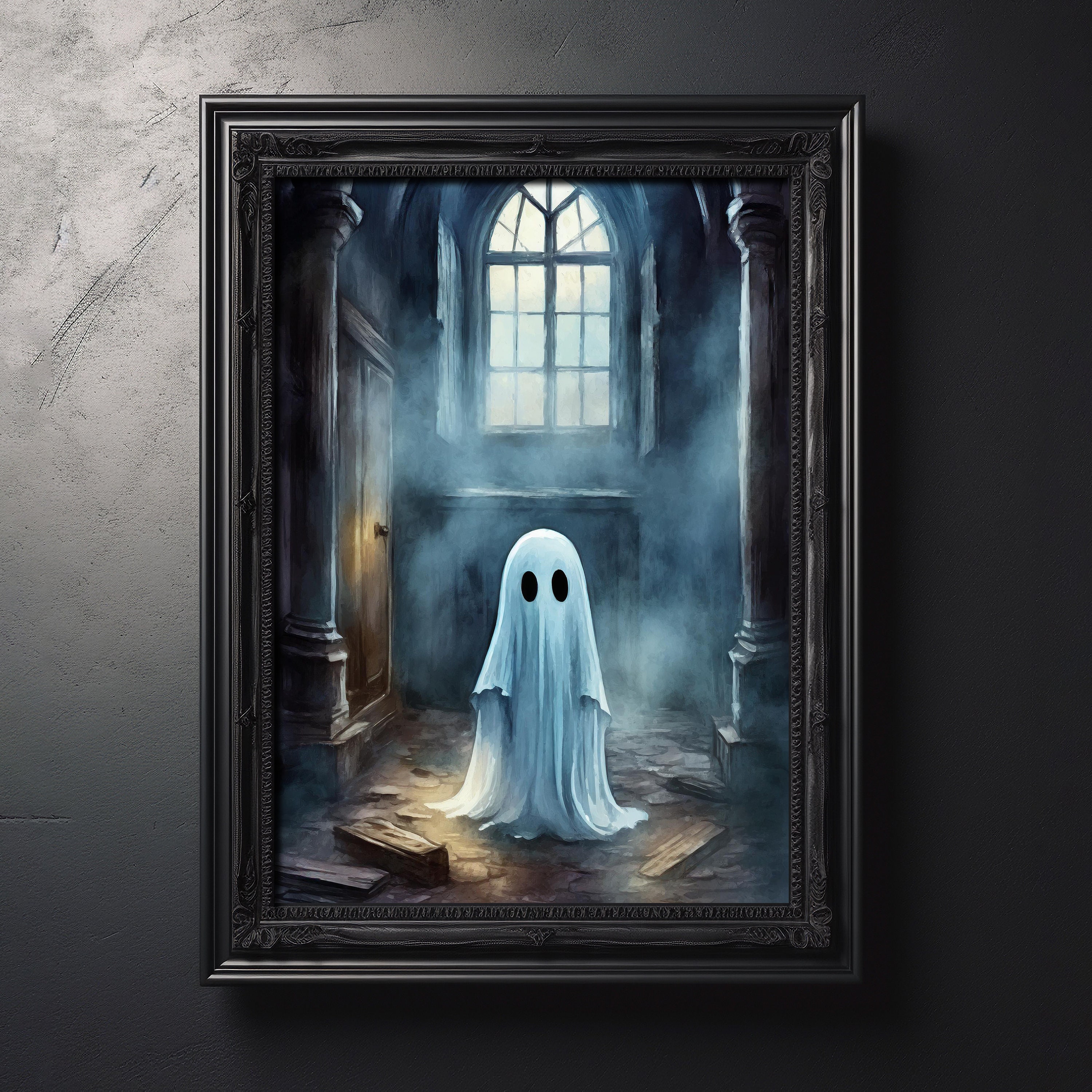 Lonely Ghost in Haunted House Art Print Set A4 Wall Art Home Decor Gift ...