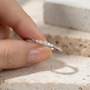 Delicate Five Stone Diamond Ring, Minimalist Stackable Ring, 14k Gold Plated Sterling Silver, Dainty Anniversary Gift, Simple Everyday Ring