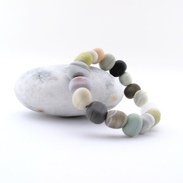 Beach pebble bracelet  - handmade lampwork beach stones - stretch bracelet