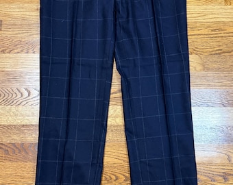 Ralph Lauren Purple Label Gregory Marineblaue Karohose aus Wolle, Herren, seitliche Verstellmöglichkeiten, Größe 34