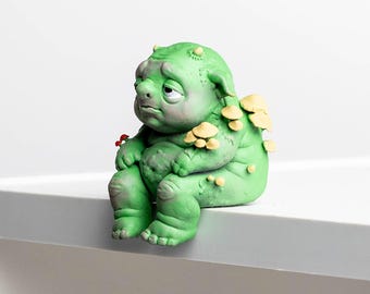 Baby Goblin Shelf Sitter Sculpture, Mushroom Goblincore Fantasy Creature, Hand-Painted Resin Figurine