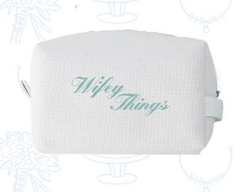 Embroidered Waffle Makeup Bag, Personalized Cosmetic Pouch, Bridal Shower Gift