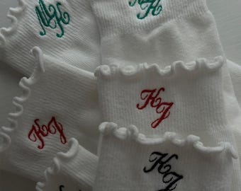 Personalized Monogram Grip Socks | Ruffle Trim Pilates, Yoga, Barre
