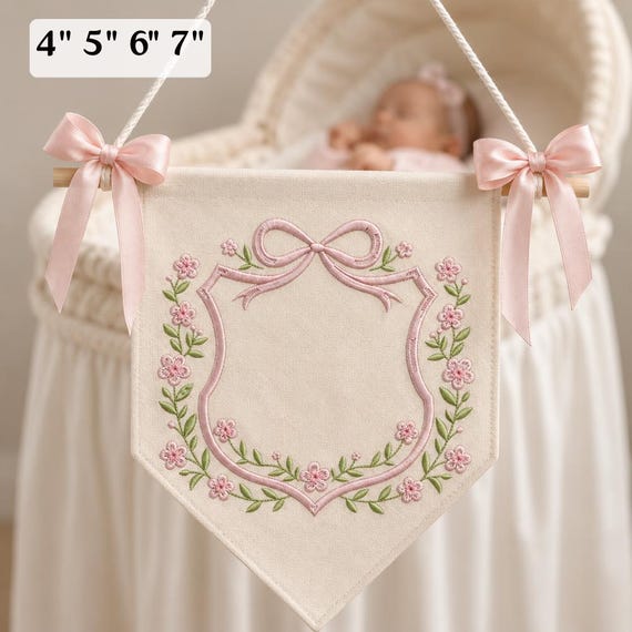 Elegant Coquette Crest Machine Embroidery Design, Delicate Blossom Monogram Border, Whimsical Ribbon Wreath Pattern for Personalized Gift