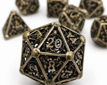 dnd players hollow metal polyhedral 7 piece dice set for tabletop rpg fantasy gift