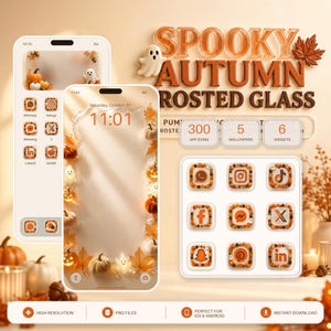 Spooky Autumn App Icons Pack Frosted Glass Pumpkin Halloween iOS Theme Wallpaper iPhone Android