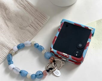 Blue Leopard Beaded Chain Phone Case for Samsung Galaxy Z Flip 5-8
