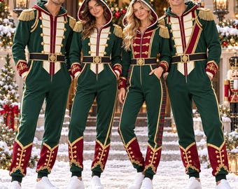 Santa's Workshop Elf Jumpsuit, Christmas Costume for Couples and Friends, Funny Family Group Elf Outfits, Holiday Matching Xmas Party Attire