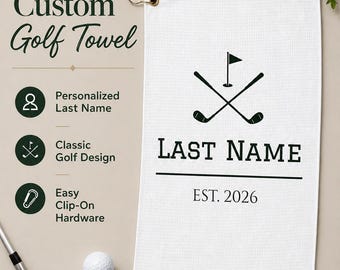 Asciugamano da golf personalizzato con cognome ricamato, in microfibra, regalo per la festa del papà, ideale per gli appassionati di golf.