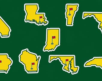 Custom Golf State Sticker Sheet, Personalized Decal Set (4x7 Sheet)
