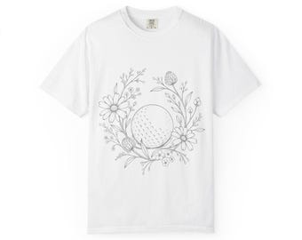 Monogram Cotton Tee, Floral Golf Ball Design, Comfort Colors Tee (S-4XL)