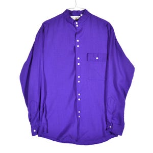Men’s Late Swinging 1960s / Paul Howard / Banded Collar, Guru, Nehru type shirt, Purple fabric / Mod, Sixties, Psychedelic, Garage Punk