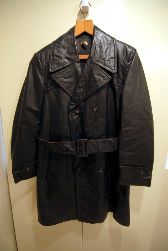 Black Double Breasted Leather Jacket Men's Mod 196