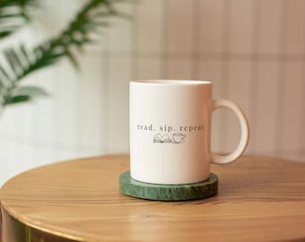 Read Sip Repeat Mug, Coffee and Books Cup, Cozy Morning Gift, Literary Drinkware