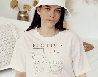 Fiction and Caffeine Shirt, Book Lover Shirt, Coffee Lover Tee, Reader Gift, Bookworm Apparel, Reading Shirt for Women