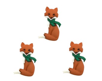 Red Fox Buttons Sitting Jesse James Buttons from the Dress It Up Outfoxed Novelty Button Set 5 pcs S2