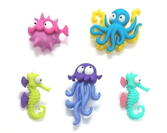 DRESS IT UP BUTTONS ~ CREATURES OF THE SEA ~ SEAHORSE ~ OCTOPUS ~ JELLY FISH 