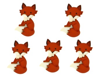 Red Fox Buttons Sitting Jesse James Buttons from the Dress It Up Outfoxed Novelty Button Set 5 pcs S2