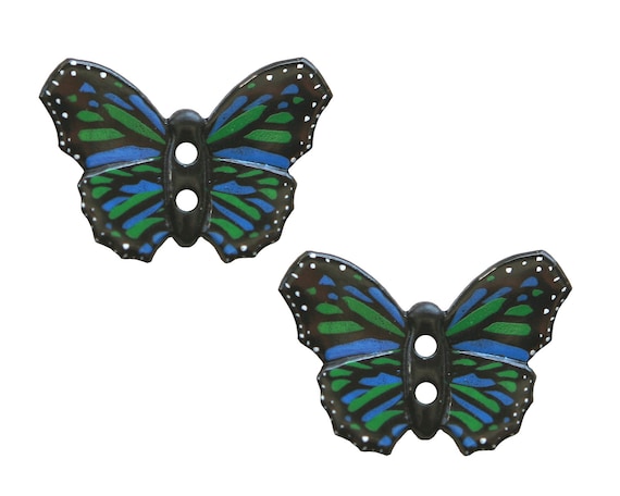 Large Blue Green Butterfly Buttons 1 18 Inch 28 Mm Dill Plastic Novelty Sewing Button 2 Pcs