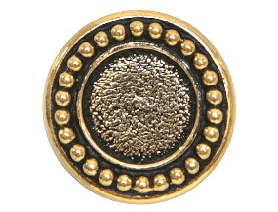 12mm Antique Gold TierraCast Beaded Button Bezel with Swarovski Crystal 12 Pcs