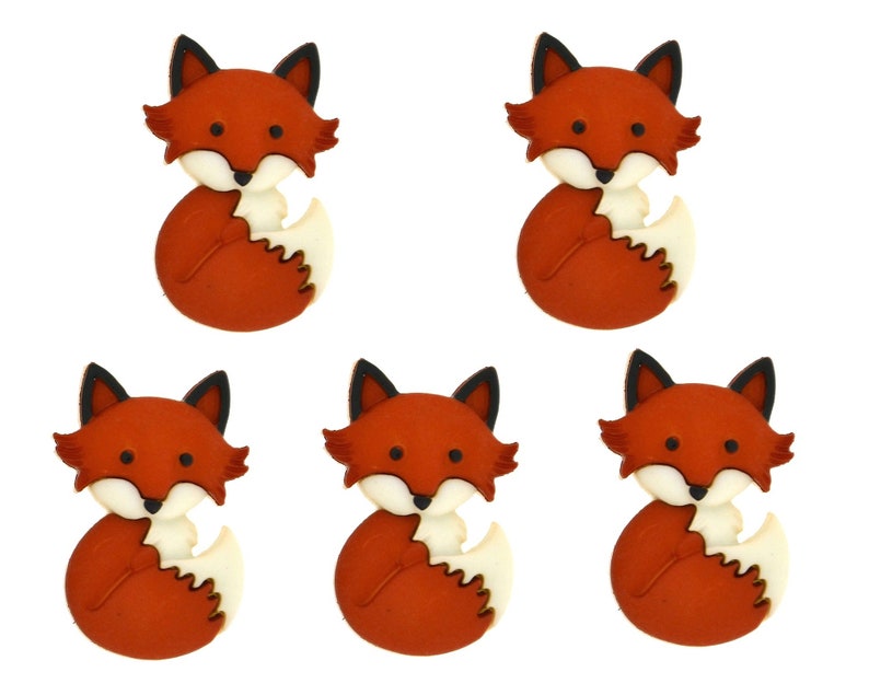 Red Fox Buttons Sitting Jesse James Buttons from the Dress It Up Outfoxed Novelty Button Set 5 pcs S2