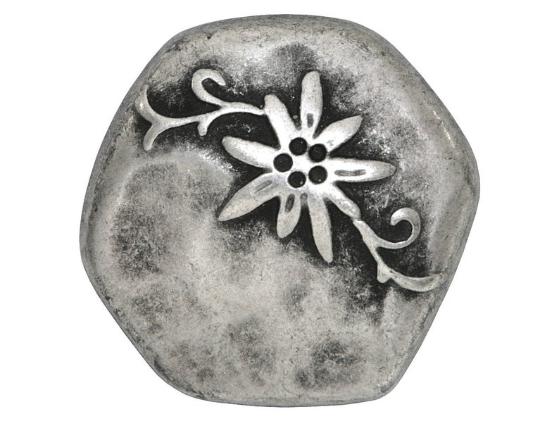 Metal Buttons Antique Silver Color Metal Buttons from Italy 3 pcs Hammered Edelweiss 1 inch 26 mm
